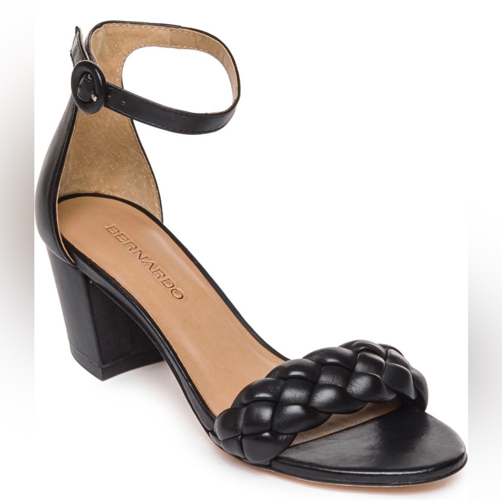 Bernardo Bethany Black Braided Ankle Strap Heel Sandal Size 7